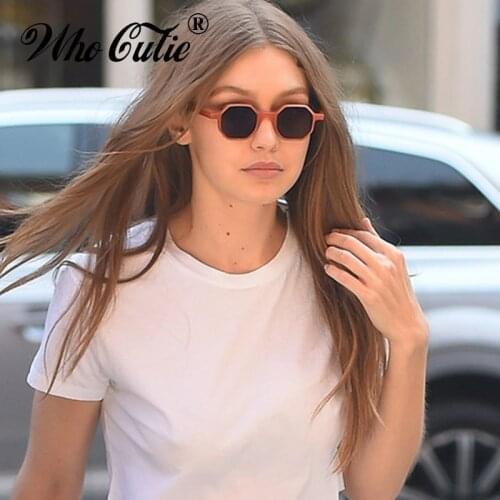WHO CUTIE 2018 Octagon Sunglasses Men Women Brand Designer Vintage Orange Frame Pink Lens Female Sun Glasses Retro Shades OM553