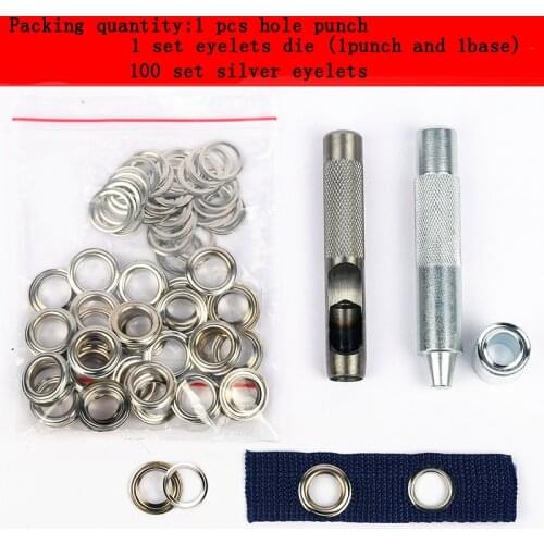 100set 4mm-20mm Metal Silver eyelets and Eyelet Punch Die Tool Set for Leather Craft Clothing Grommet Banner manual accessories