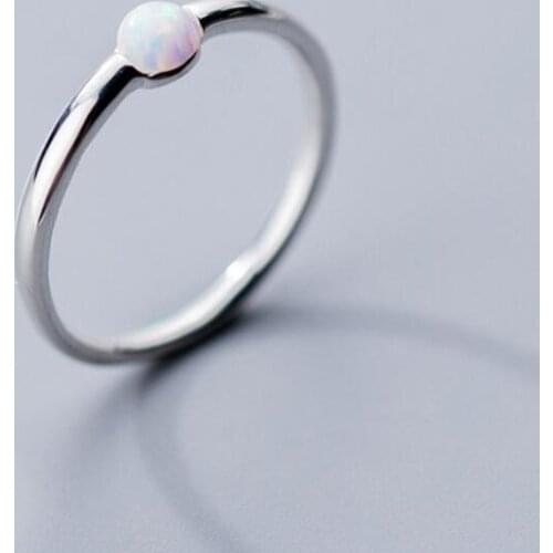 925 Sterling Silver Synthetic Opal Stone Thin Band Ring Women A3256