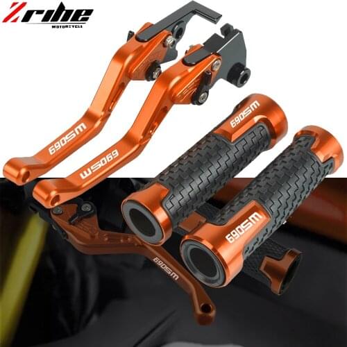Motorcycle CNC Aluminum Adjustable Folding Brake Clutch Levers Handlebar Hand Grips for 690SM 690 SM 2007-2008 Accessories