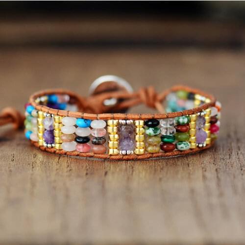 Bohemian Leather Wrap Bracelets W/ Natural Stone Beads Cuff Bangle Bracelet Bohemian Ethnic Handmade Jewelry Dropshipping