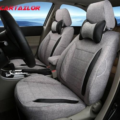 CARTAILOR Car Seats for Peugeot 206 cc Seat Covers & Supports Full Set Linen Cloth Car Seat Cushion Black Cover Seats Protector