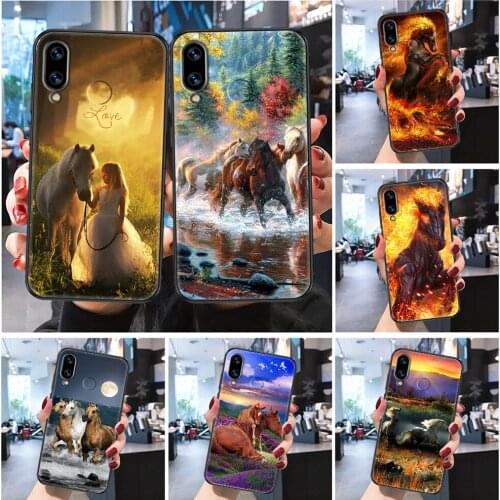 Horse Animal Cool Scenery Phone case For Huawei P Mate P10 P20 P30 P40 10 20 Smart Z Pro Lite 2019 Frosted black painting coque
