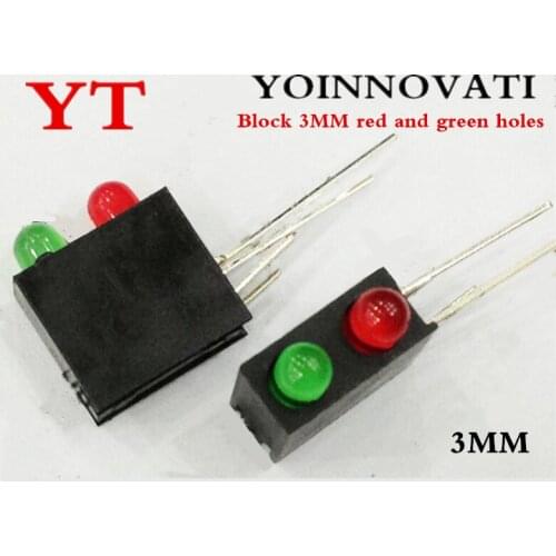 200PCS LED lamp holder with lights, 3MM red and green highlighting, (Block 2 black square holes lamppost) 90 degree bend legs