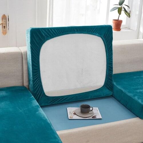 Sofa Seat Cushion Cover Elastic Solid Color Pets Kids Furniture Protector Velvet Stretch Stretch Washable Removable Slipcover
