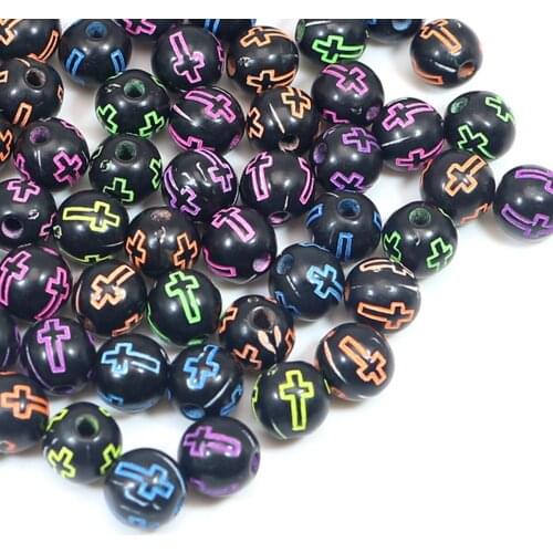 Craft DIY Black with Neon Cross Pattern Acrylic Round Beads 6mm-10mm Kids Craft