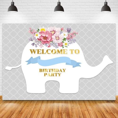 Custom Name Birthday Party Background For Baby Newborn Children Photography Flower Elephant Poster Banner Backdrops Photo Studio