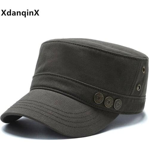 XdanqinX Mens Flat Cap Cotton Navy Hat Military Hats Adjustable Size Personality Casual Sports Caps Bone Snapback Cap Dads Hat