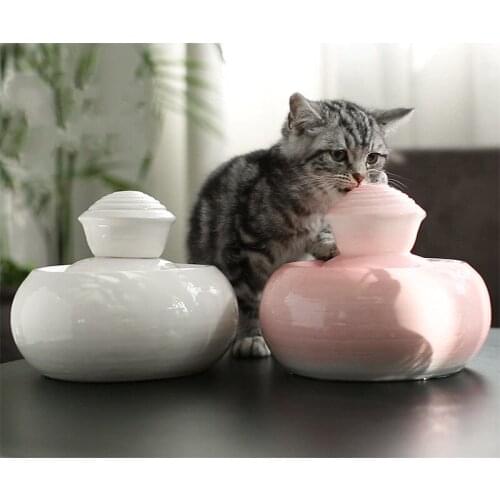Ceramic Pet Cat Fountain Cats Feeder Dogs Drinker Cats Drinking Automatic Water Bowl Zen Indoor Decorations Universal 1.3L White