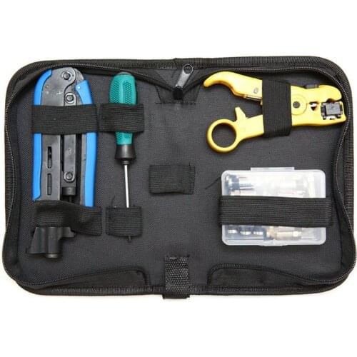 Coax Cable Crimper Kit, Compression Tool Coax Cable Crimper Kit, Adjustable Rg6 Rg59 Rg11 75-5 75-7 Coaxial Cable Stripper With