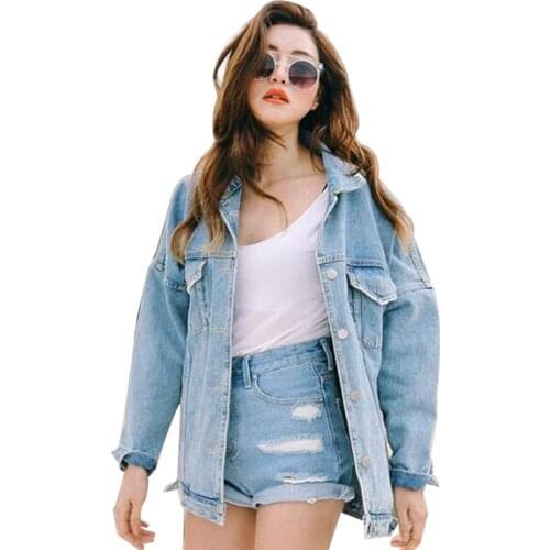 Casual Womens Retro Boyfriend Oversized Denim Jacket Loose Jeans Coat Outwear Female Fashion Loose Coats Autumn Spring