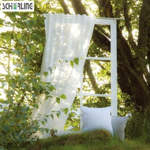 Hot Sales European White Embroidered Sheer Yarn Curtains Transparent Tulle Fabric for Curtains for Living Room Customized Size