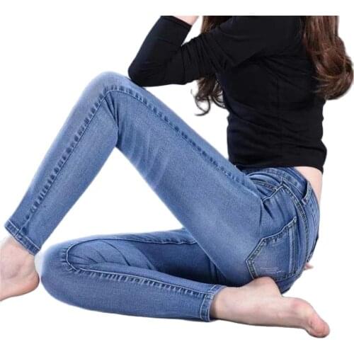 Spring plus size Zipper Fly Bleach Wash Skinny Casual Jeans Women Bottoms Autumn Streetwear Mid Waist Buttoned Denim Trousers