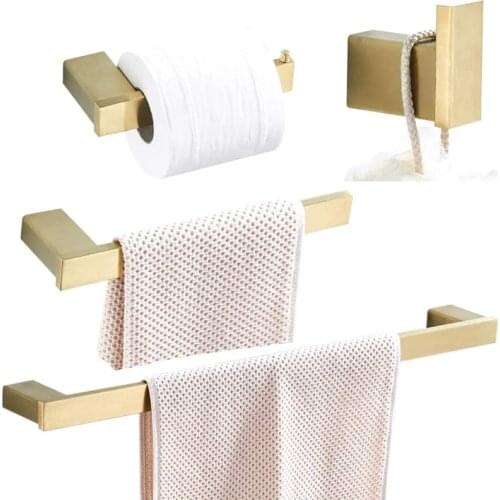 Brushed Gold finished Bathroom Accessory Sets Towel Hook Toilet Paper Holder Towel Ring Towel Bar, Wall Mounted Stainless Steel