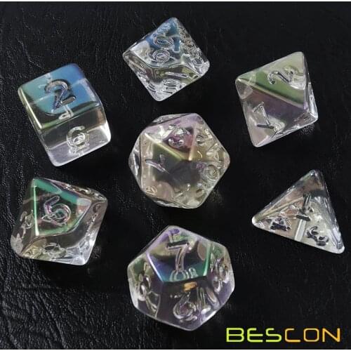 Bescon Unpainted Raw Plating Polyhedral Dice Set of Pearly Transparent, RPG Dice Set of 7