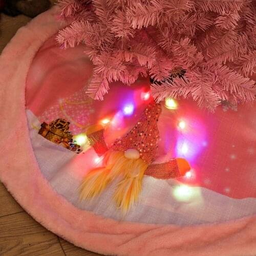 2022 New Pink Christmas Tree Skirt with LED Light Faceless Doll Carpet Christmas Tree Decor Floor Mat Christmas Decorations