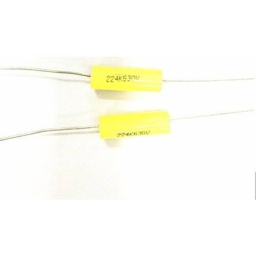 Wholesale and retail long leads yellow Axial Polyester Film Capacitors electronics 0.22uF 630V fr tube amp audio free shipping