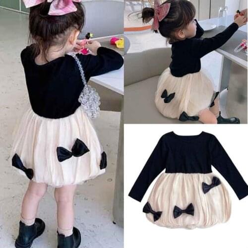 Girls Dress Tutu Bow Dresses 2020 New Autumn Winter Long Sleeve Fashion girls princess dress Kids Clothes Children Clothing
