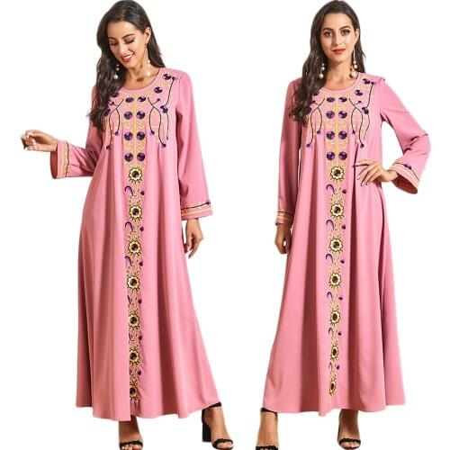 Elegant Women Long Dress Embroidery Abaya Ramadan Islamic Clothing Eid Turkish Ethnic Muslim Maxi Robe Party Caftan Plus Size