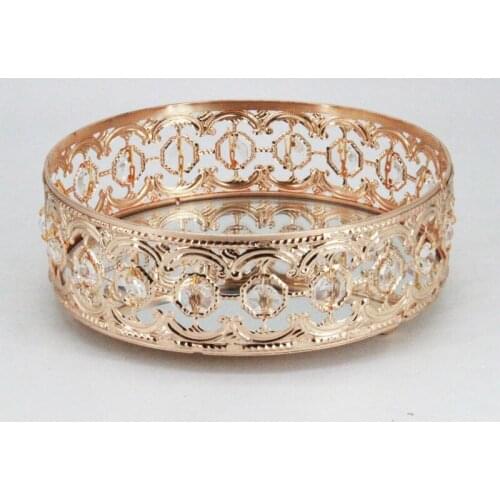 Gold Tray Hollow Plate Crystal Cake Stand Fruit Makeup Display Tools Fruit Wedding Centerpieces Home Table Storage Decor