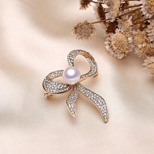 Gold Plated Bow Knot DIY Hot Brooch Pin Mountings Findings Settings Base Women Accessories for Pearls Agate Jade Crystal Beads