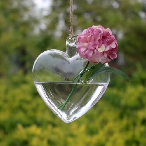 Clear Heart Glass Hanging Glass Vase Bottle Terrarium Flower Home Garden Decor Transparent Home Decoration Planting Vase