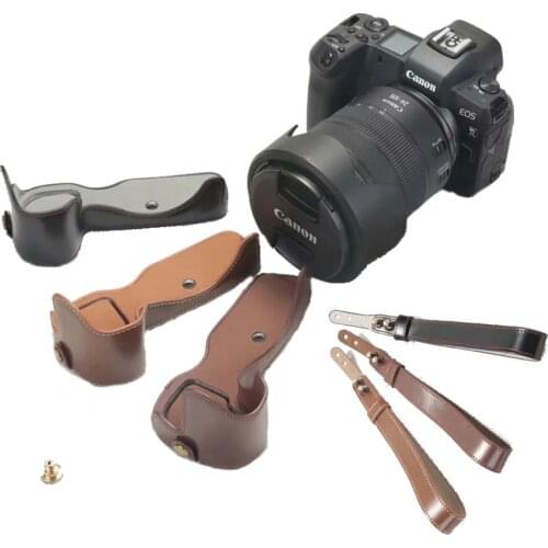 Wrist Strap PU Leather Camera Half Body Case For Canon EOS R Camera Protective Bottom Cover