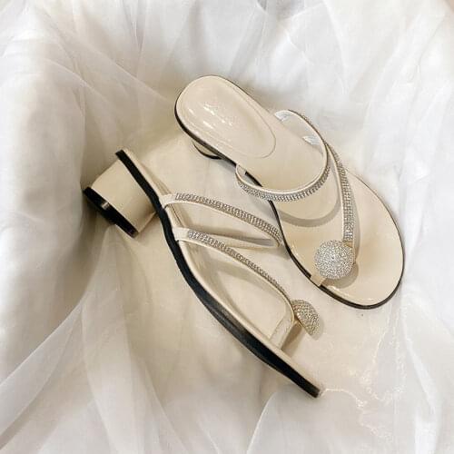 Summer 2021 New Sandals and Slippers for Womens Outer Wear Fairy Style Net Red Rhinestone Fashion High-heeled Sandals