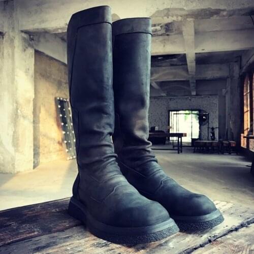 Top Brand High Quality Back Rip Genuine Leather Mens High Boots Winter New Warm Round Toe Platform Male Riding Boots Knee Boots