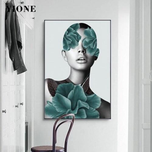 Modern Art Woman with Flowers Canvas Paintings Abstract Nordic Plant Figure Wall Picture Posters and Prints Living Room Decor