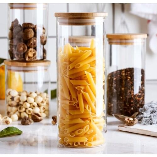 Glass Storage Jar High Borosilicate Sealed Jar Transparent Kitchen Milk Powder Snacks Dried Fruit Storage Bamboo Lid Storage Jar