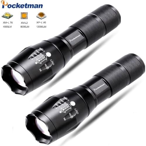 30000 LM Ultra Bright Led flashlight Lanterna Led Torch T6/L2/V6 5 Switch Modes Zoomable Bicycle Hiking Light use 18650 Battery