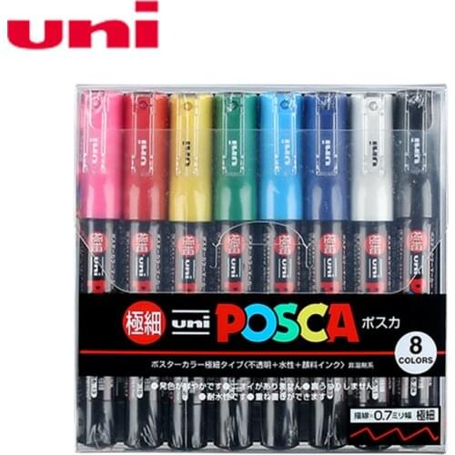 Uni mitsubishi Posca PC-1M Paint Marker Writing Pen Extra-Fine Tip 0.7mm 8 Colors Set