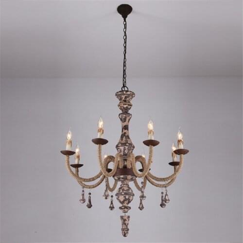 Vintage Rope Pendant Lights wood Lamp Loft Creative Industrial Lamp 8 E14 Bulbs American Style For Living Room decoration