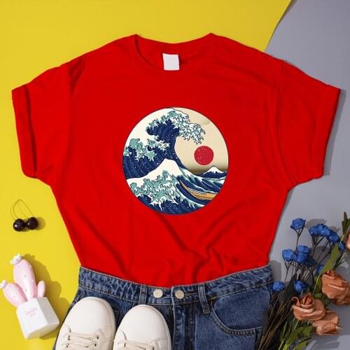Waves Japan Anime Funny T Shirts Womens Harajuku Fashion Tee Shirts Summer Kawaii Street Tops Cotton Hip Hop Women T-Shirts