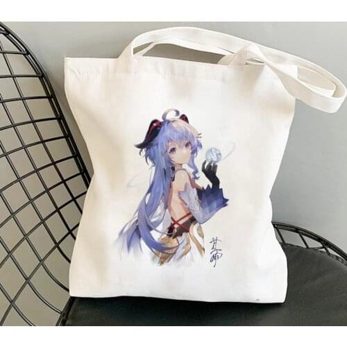 Women Canvas Handbag Game Genshin Impact Anime Tote Bag Shopper Bags Shopping Bag Shoulder Bag Large Capacity Reusable Eco Bags