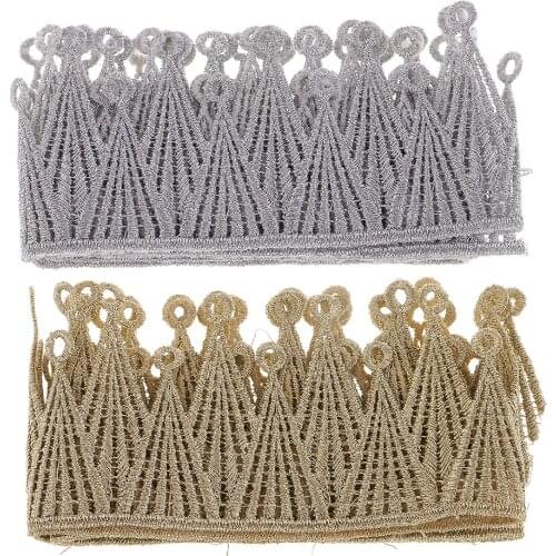 1 Yard Special Crown Style Metallic Embroidered Venise Lace Trim - Bridal Wedding Dress Belt Sash Sewing Accessories