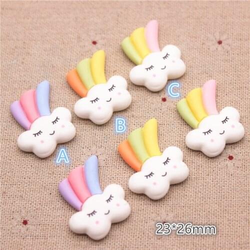 10pcs Cute Resin Cartoon Smile Face Rainbow Clouds Miniature Art Flatback Cabochon DIY Craft Decoration Accessories,23*26mm