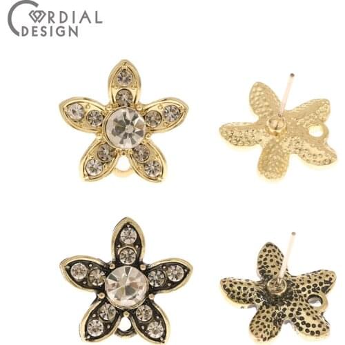 Cordial Design 100Pcs 17*17MM Jewelry Accessories/Earring Findings/Hand Made/Flower Shape/DIY Making/Rhinestone Earrings Stud
