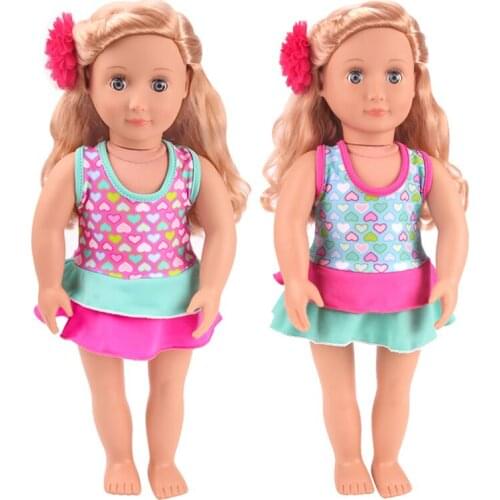 18 inch Girls doll Swimsuit American newborn Heart printed swimming skirt backless costume Baby toys fit 43 cm baby dolls c749