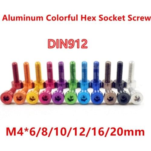 10PCS M4*6/8/10/12/16/20mm Aluminum Hex Socket head Cap Screw Anodized 11 Colors Aluminum Bolts Decorative screw for Diy Model