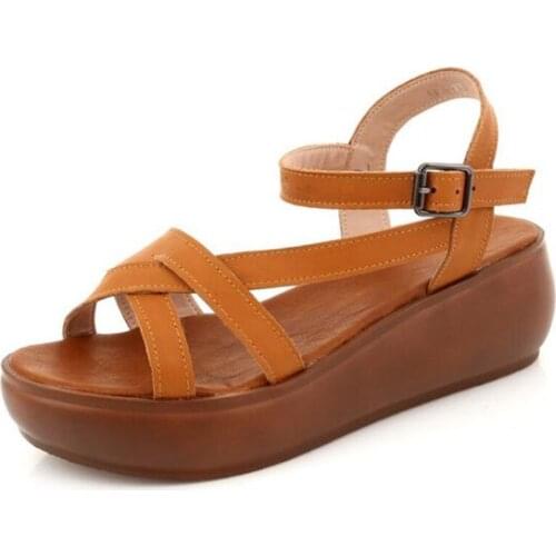 2021 New Summer Open Toe Sandals Genuine Leather Shoes Platform Thick Bottom Wedge Sandals Womens Sandals Large Size Sandals