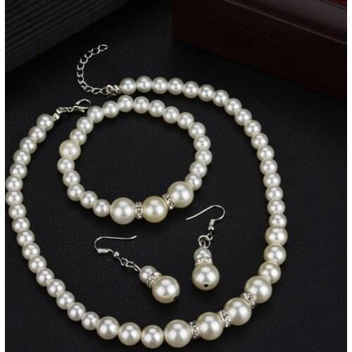 3PCS/Set Pearl Jewelry Sets For Women Imitation Pearl Necklace Bracelet Earrings Set Jewelry For Women Party Jewelry