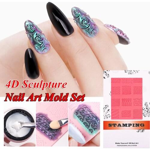 4D Sculpture Nail Art Mold Set Nail Art Decoration Kit Creative DIY Nail Art Painting Carved Soak Off Polish Flowers Design Mode