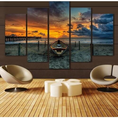 5 Panel Sunset Beach landscape Canvas Painting Oil Painting Print On Canvas for Home Decor Wall Art Picture Living Room Unframed