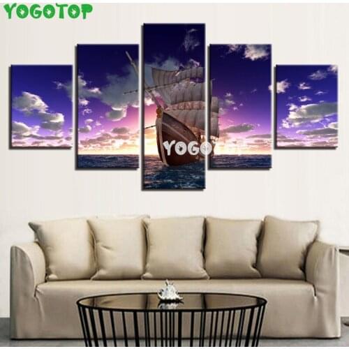 Boat Seascape 5 Pieces diy diamond painting cross-stitch Full Drill Mosaic diamond embroidery Wall Art ML1580