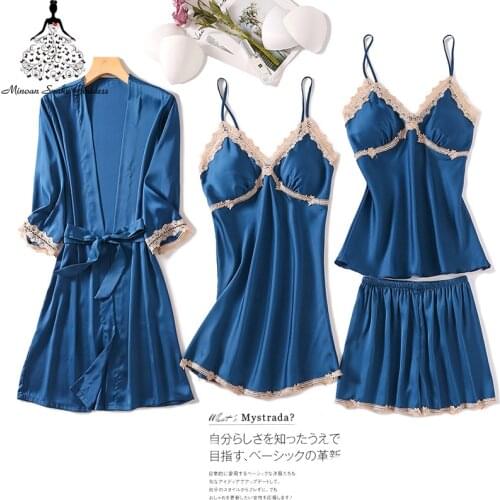5PCS Silk Stain Pajamas Sets Pyjama Women Sleepwear Sets Homewear Pyjama Nightwear lingerie lace winter pyjamas