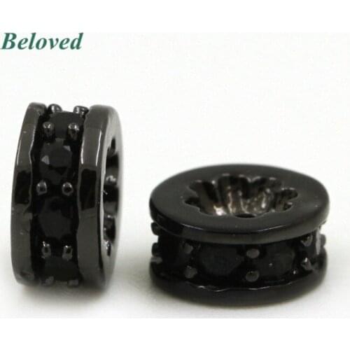 6mm,8mm,10mm Round Micro Pave Cubic CZ Zirconia Spacer Beads, Black CZ Zircon Inlaid Findings, BG18144