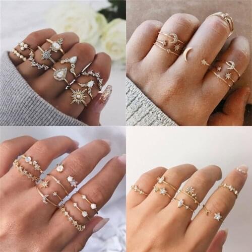 LETAPI Bohemian Gold Silver Color Rings For Women Vintage Knuckle Finger Rings Set 2020 Female Fashion Statement Jewelry
