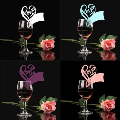 50Pcs Love Heart Table Name Place Escort Cup Card Wine Glass Cards Paper Laser Cut Wedding Baby Shower Party Decorations